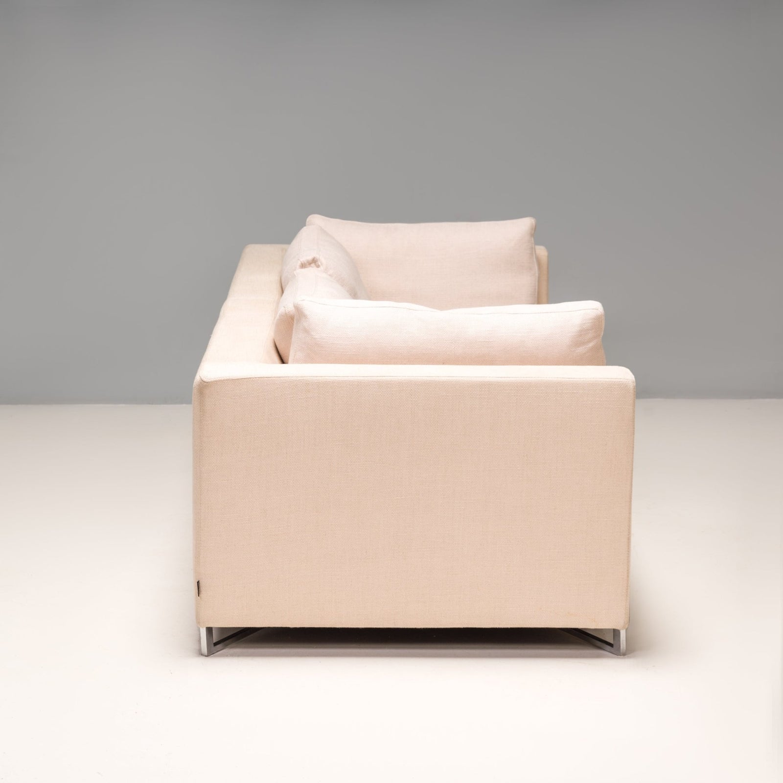 Ligne Roset by Didier Gomez Feng Ivory and Brown Leather Three - Seat Sofa - REHAUS - Didier Gomez