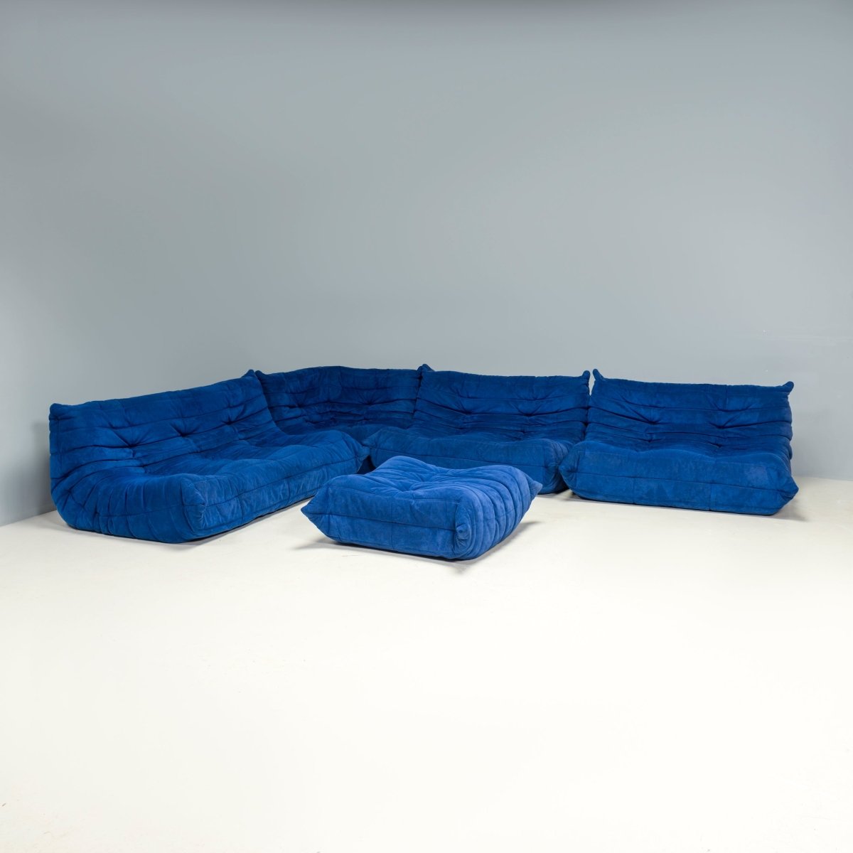 Ligne Roset by Michel Ducaroy Blue Alcantara Fabric Togo Sofas, Set of Five @ REHAUS