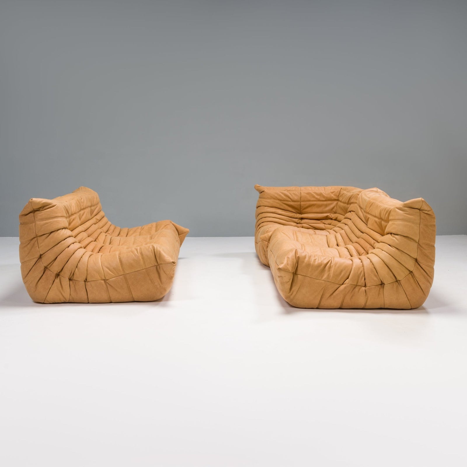 Ligne Roset by Michel Ducaroy Camel Brown Leather Togo, Set of Three - REHAUS - Michel Ducaroy