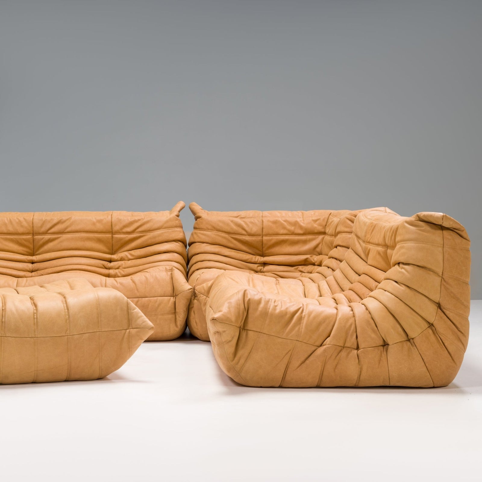 Ligne Roset by Michel Ducaroy Camel Brown Leather Togo, Set of Three - REHAUS - Michel Ducaroy