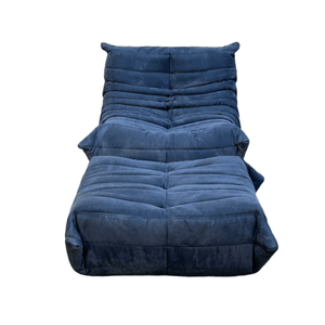 Ligne Roset Blue Togo Armchair and Footstool by Michel Ducaroy, Set of Two