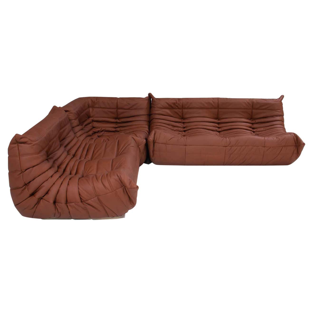 Ligne Roset by Michel Ducaroy Togo Brown Leather Modular Sofa, Set of Three @ REHAUS