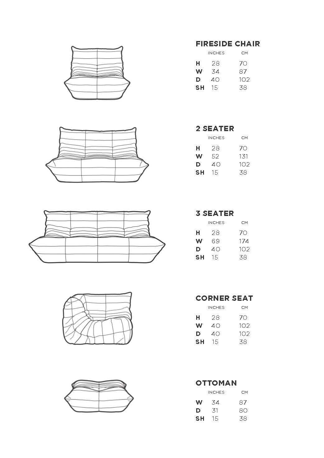 Ligne Roset by Michel Ducaroy Togo Orange Modular Sofa, Set of 5 - REHAUS - Michel Ducaroy