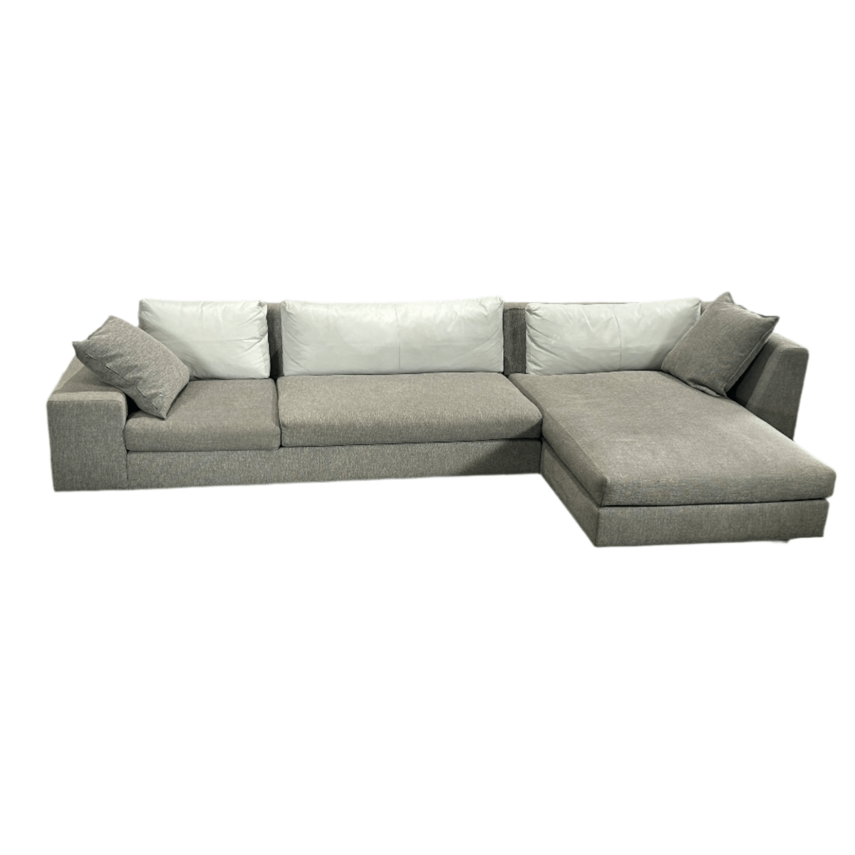 Ligne Roset Corner Grey Sofa with Leather Cushions @ REHAUS