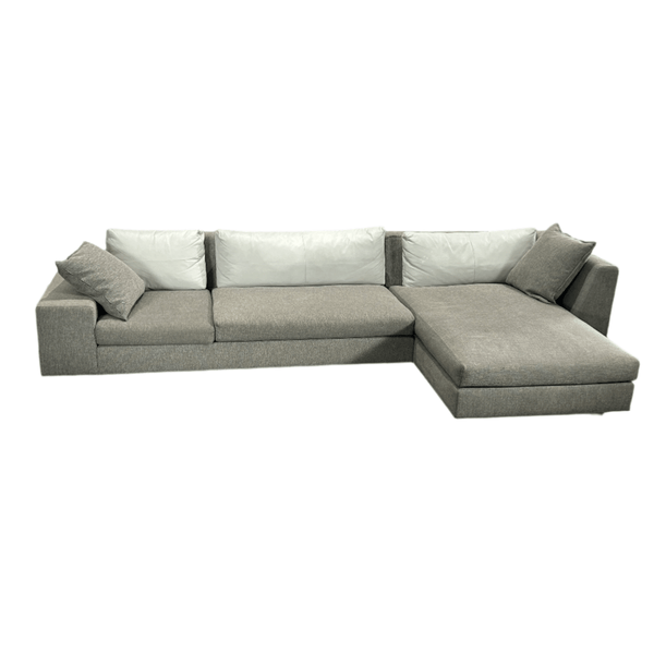 Ligne Roset Corner Grey Sofa with Leather Cushions @ REHAUS