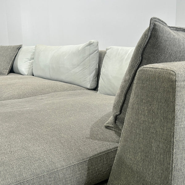 Ligne Roset Corner Grey Sofa with Leather Cushions @ REHAUS