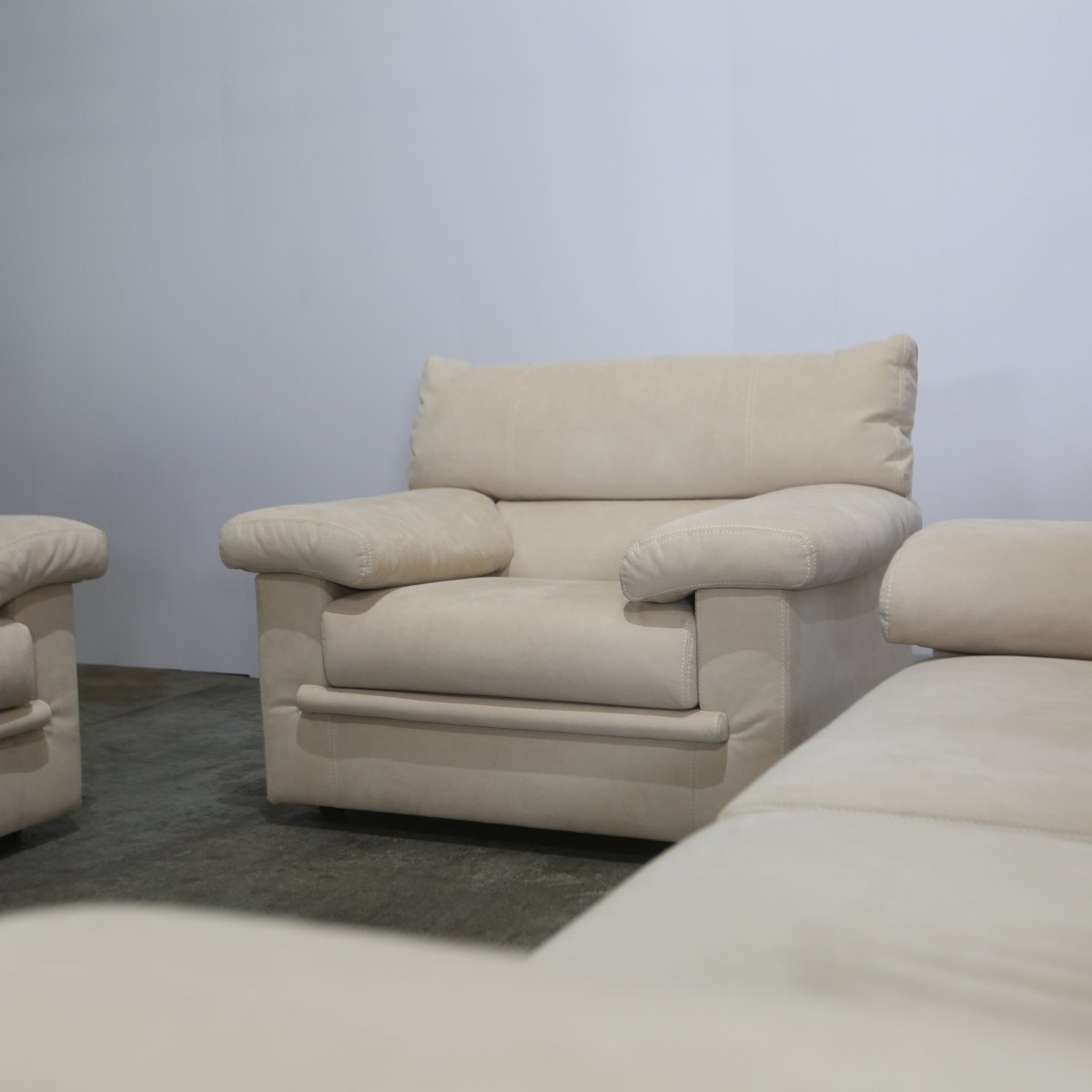 Ligne Roset Cream Suede Three Seater Pallas Sofa by Claude Brisson @ REHAUS