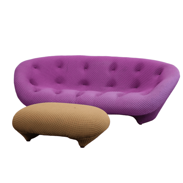 Ligne Roset High Back Magenta Ploum Sofa and Yellow Ottoman by Ronan & Erwan Bouroullec