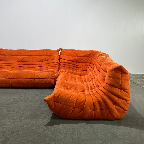 Ligne Roset Orange Modular Togo Sofa and Footstool by Michel Ducaroy, Set of Five @ REHAUS