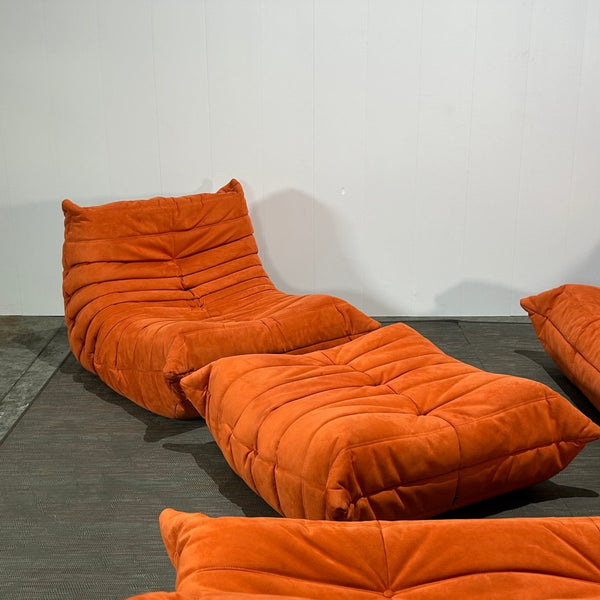 Ligne Roset Orange Modular Togo Sofa and Footstool by Michel Ducaroy, Set of Five @ REHAUS