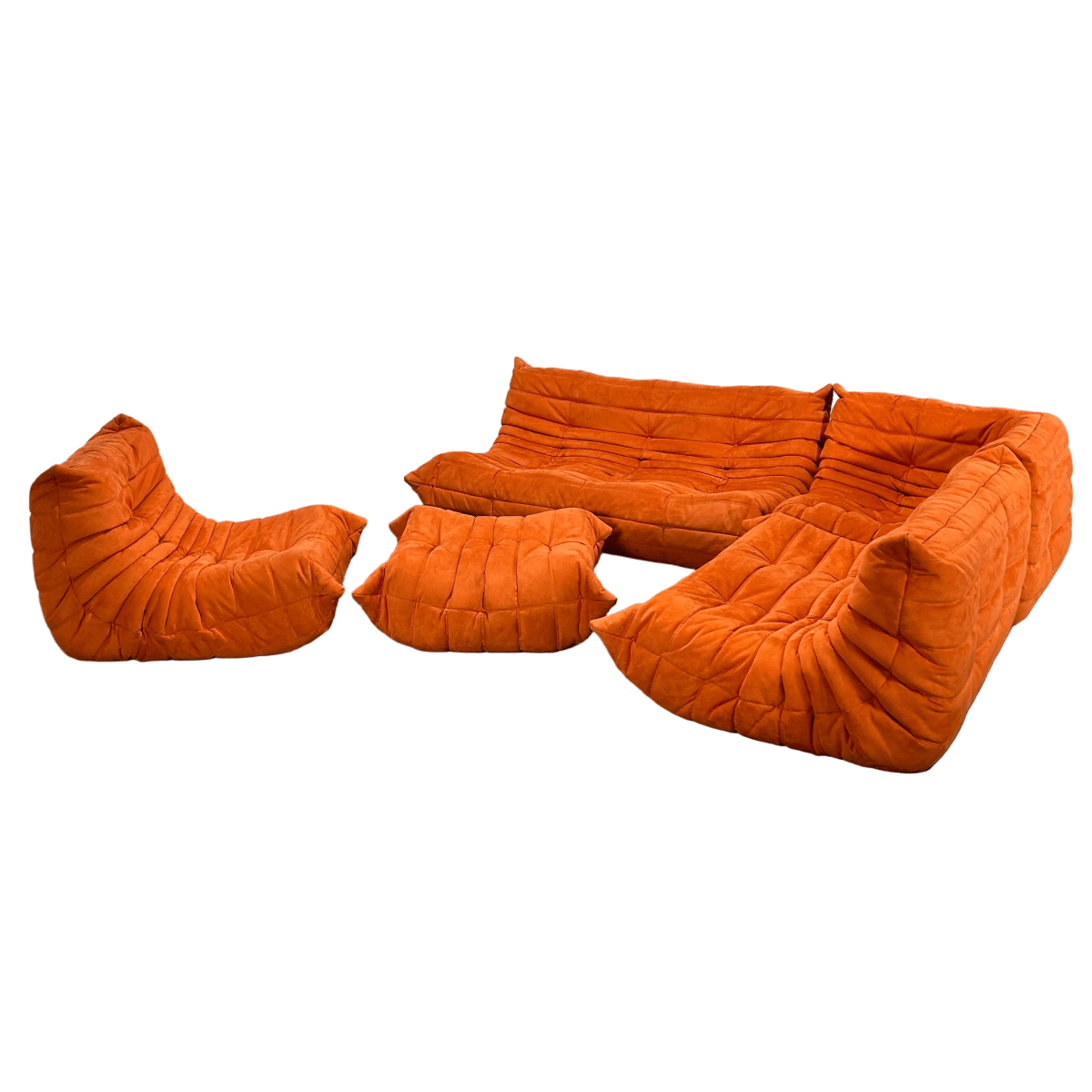 Ligne Roset Orange Modular Togo Sofa and Footstool by Michel Ducaroy, Set of Five @ REHAUS