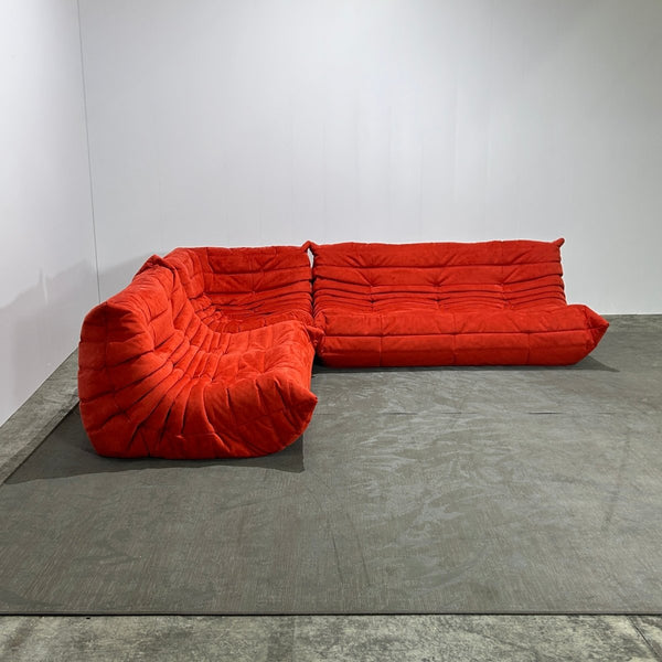 Ligne Roset Orange Modular Togo Sofa and Footstool by Michel Ducaroy, Set of Five @ REHAUS