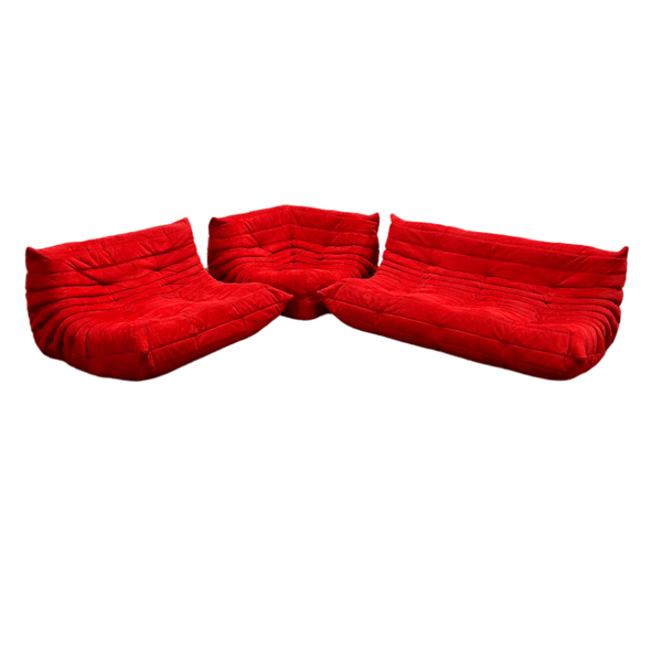 Ligne Roset Red Modular Togo Sofa by Michel Ducaroy, Set of Three