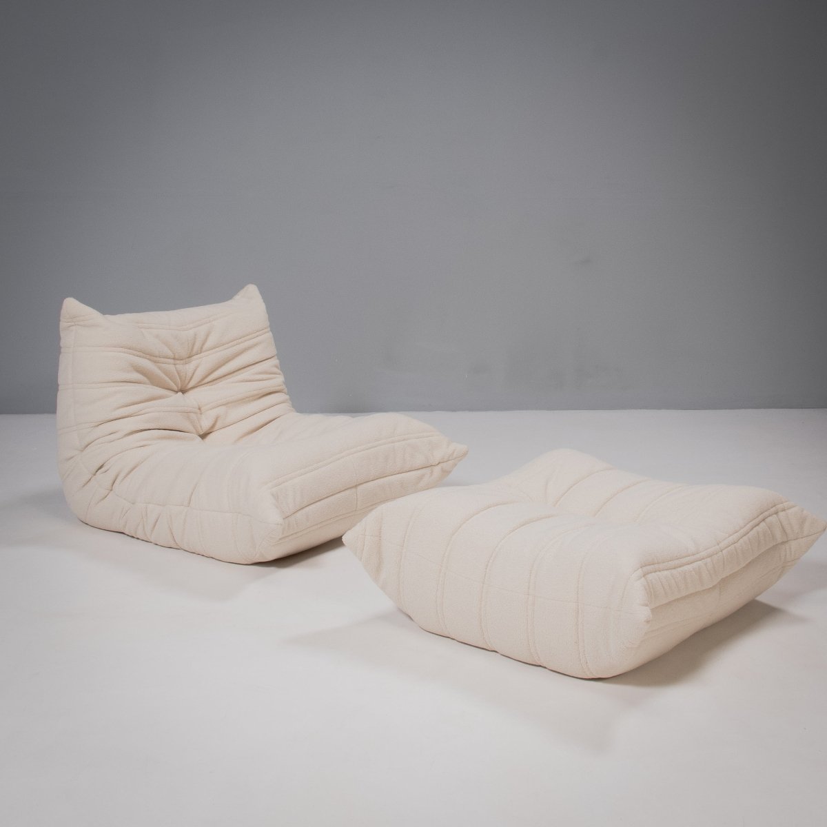 Ligne Roset White Bouclé Togo Footstool by Michel Ducaroy @ REHAUS