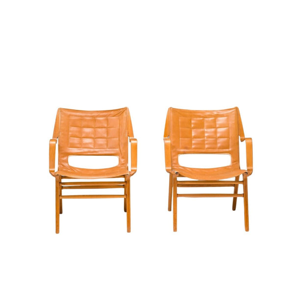 Mid Century Hvidt & Mølgaard - Nielsen for Fritz Hansen AX 6060 Leather Armchair, Set of Two @ REHAUS