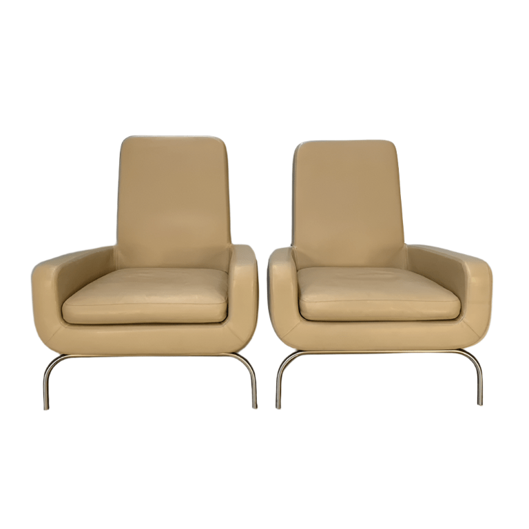 Minotti Dubuffet Armchair - In Taupe Pelle Leather, Set of Two @ REHAUS