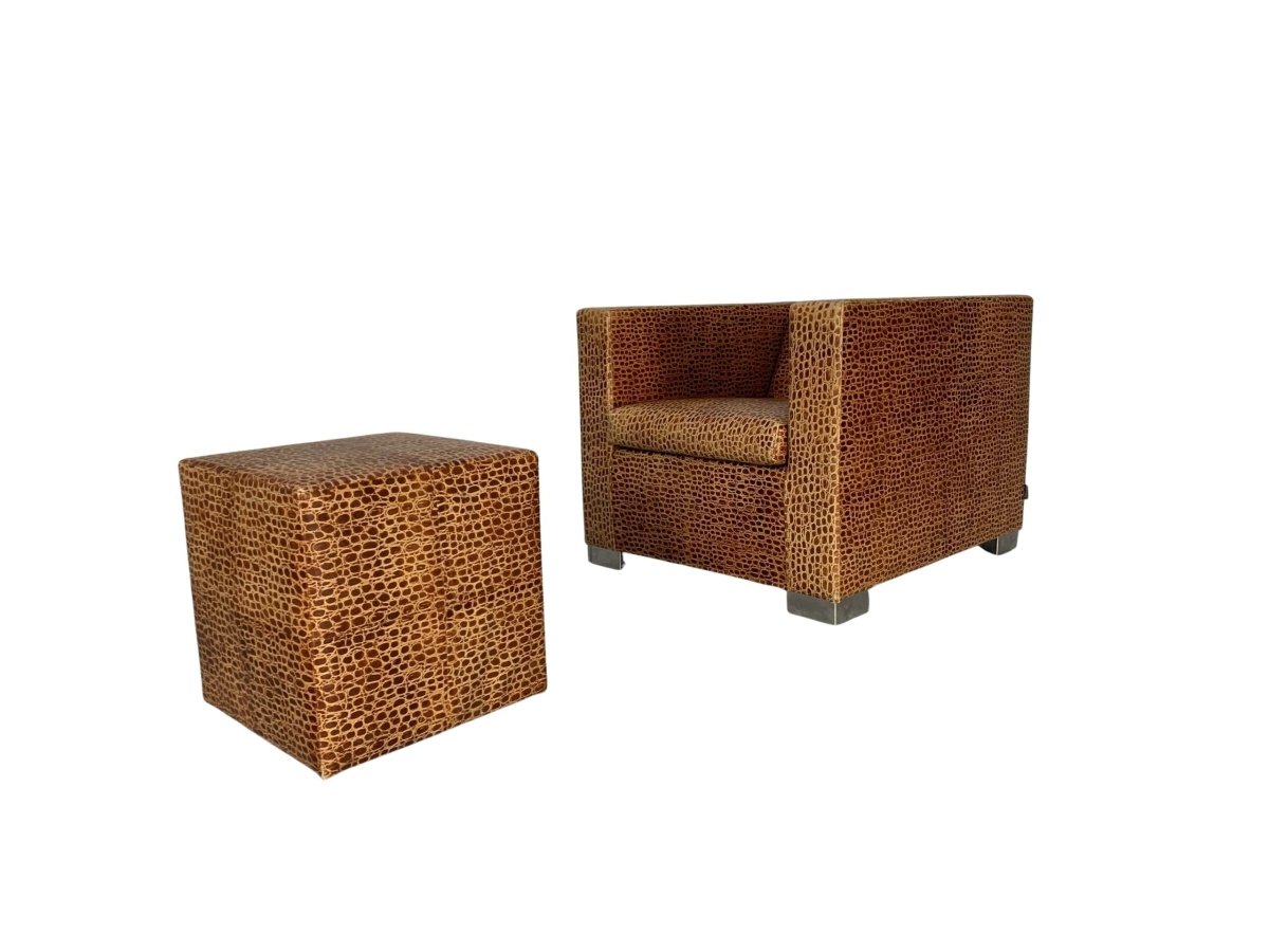 Minotti Suitcase Line Armchair & Ottoman - In Crocodile Leather @ REHAUS