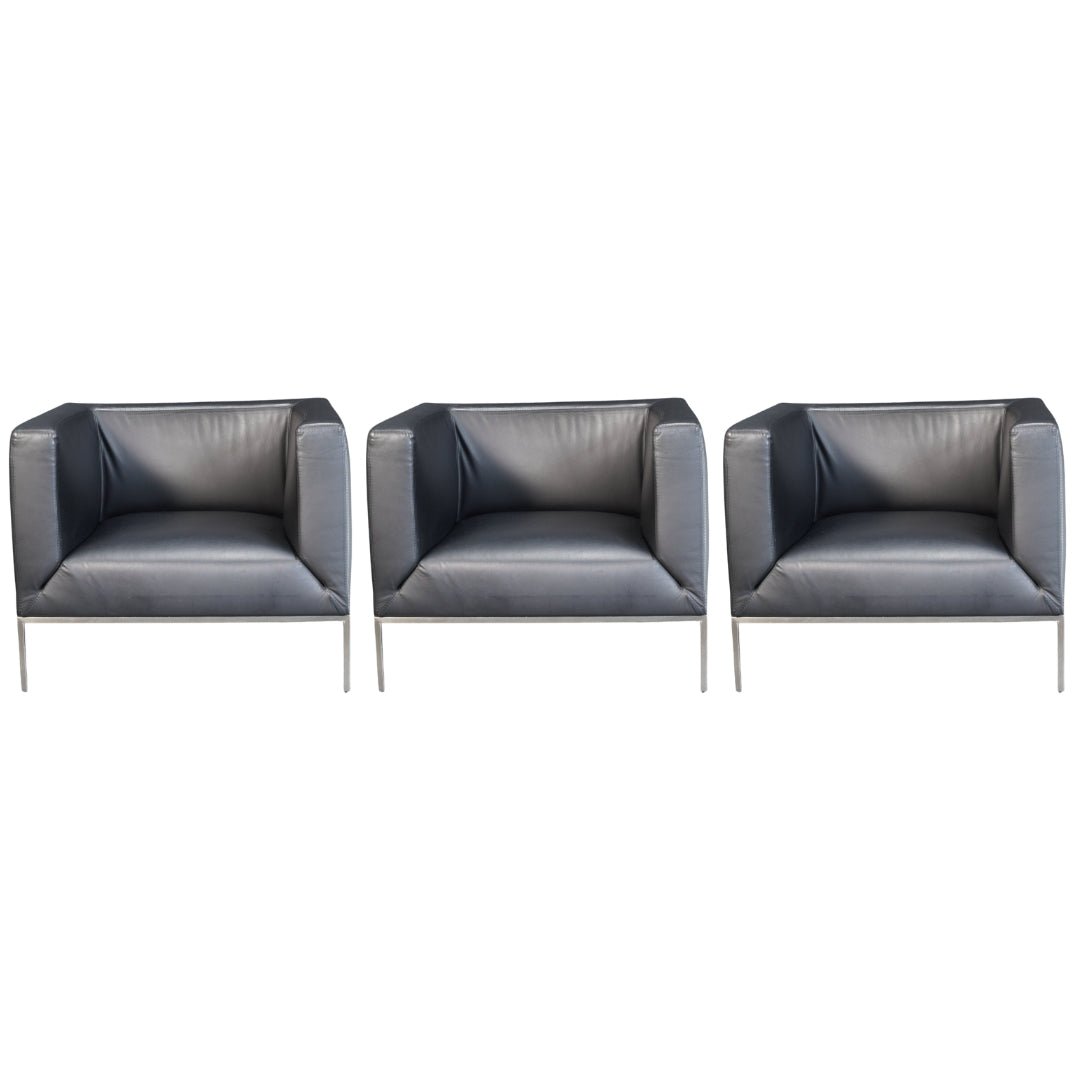 Paari Design Black Leather Armchair, Set of Three @ REHAUS