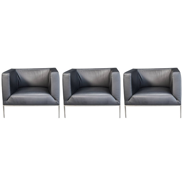 Paari Design Black Leather Armchair, Set of Three @ REHAUS