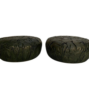 Pair of Baxter Brain Large Ottoman Footstool Pouf - In Dark - Grey Leather @ REHAUS