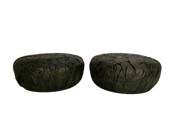 Pair of Baxter Brain Large Ottoman Footstool Pouf - In Dark - Grey Leather @ REHAUS