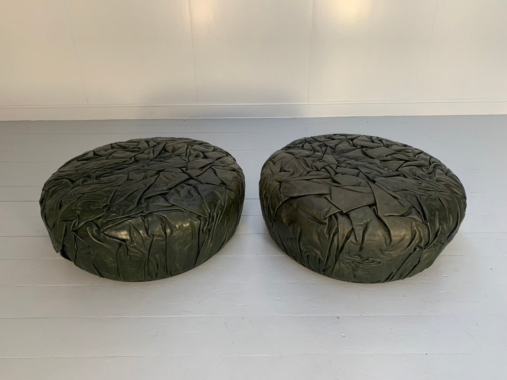 Pair of Baxter Brain Large Ottoman Footstool Pouf - In Dark - Grey Leather @ REHAUS