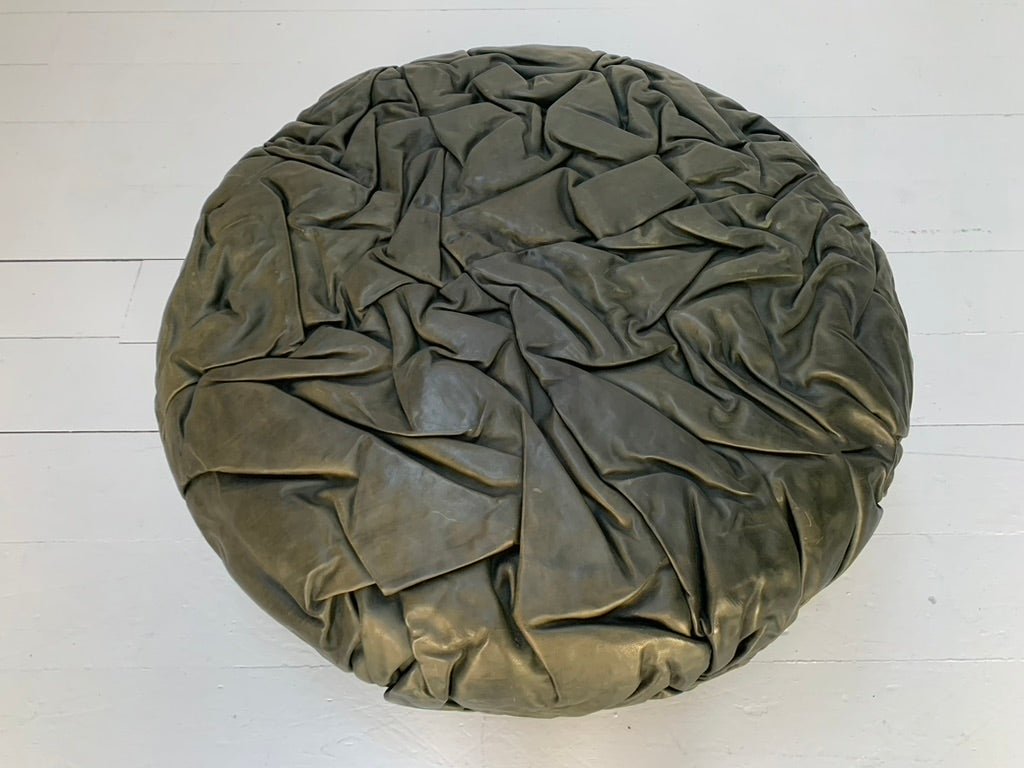 Pair of Baxter Brain Large Ottoman Footstool Pouf - In Dark - Grey Leather @ REHAUS