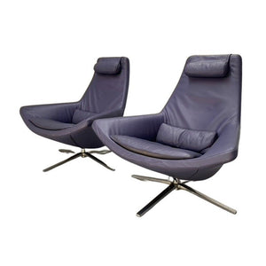 Pair of B&B Italia Metropolitan ME100 Armchairs - In Blue Gamma Leather @ REHAUS