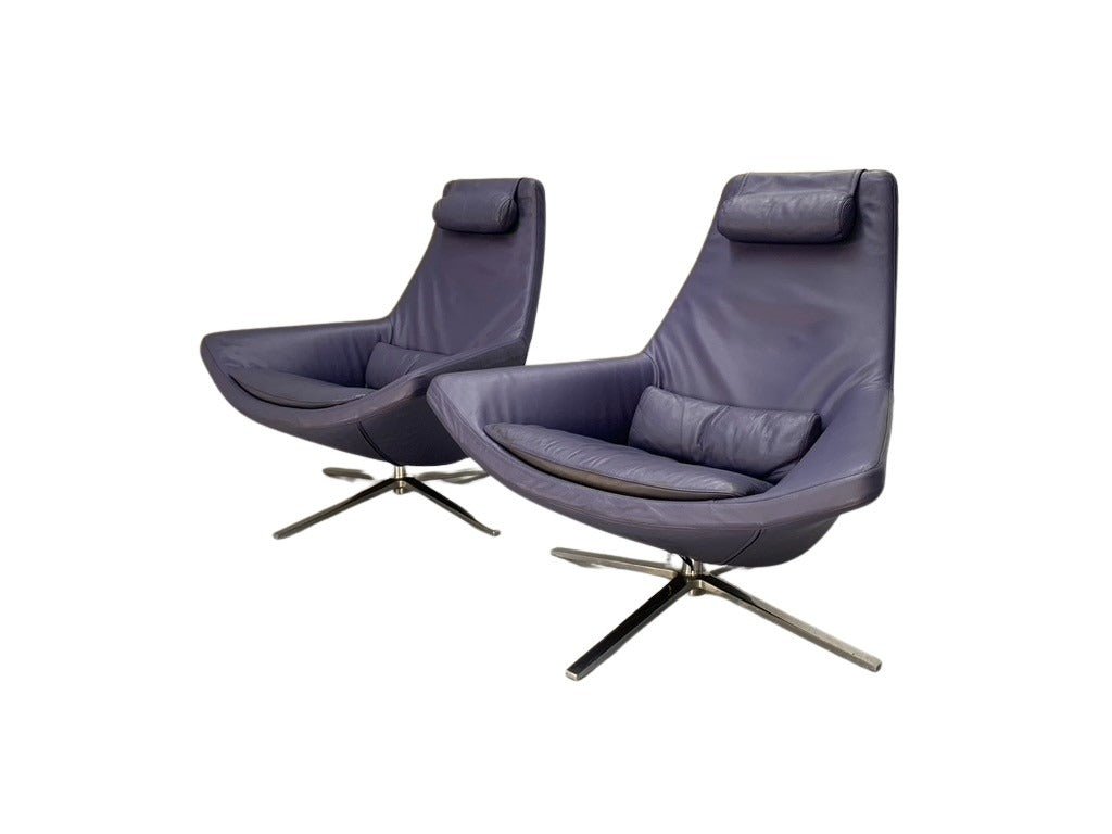 Pair of B&B Italia Metropolitan ME100 Armchairs - In Blue Gamma Leather @ REHAUS