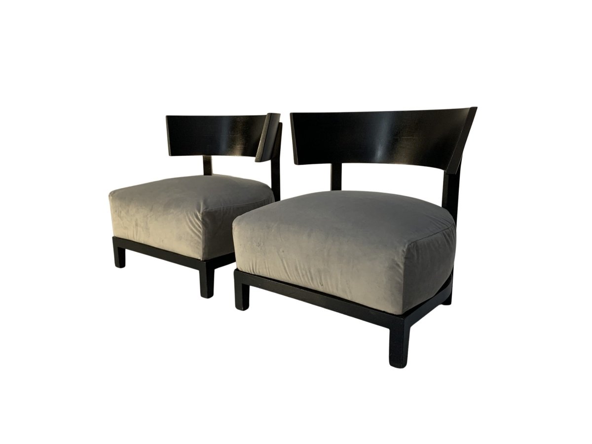 Pair of Flexform Thomas Armchairs - In Grey Velvet @ REHAUS