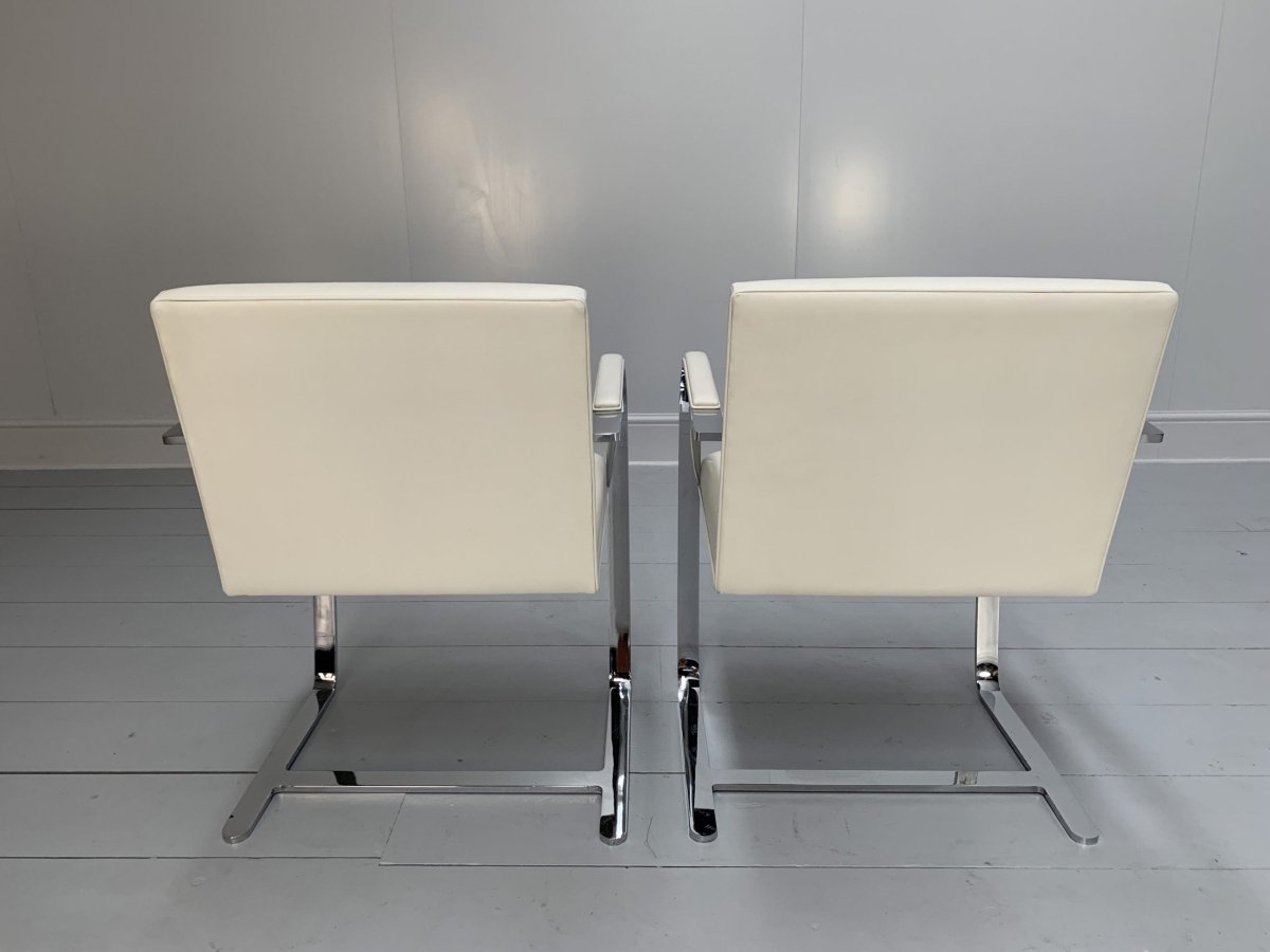 Pair of Knoll Studio Brno Flat Bar Armchairs - in Chrome & White Leather @ REHAUS