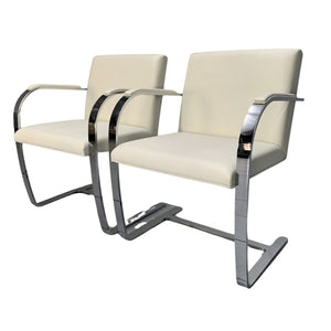 Pair of Knoll Studio Brno Flat Bar Armchairs - in Chrome & White Leather @ REHAUS
