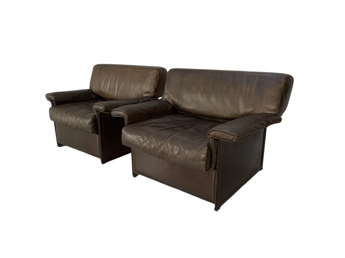 Pair of Matteo Grassi TM Armchairs - In Vintage Brown Leather @ REHAUS