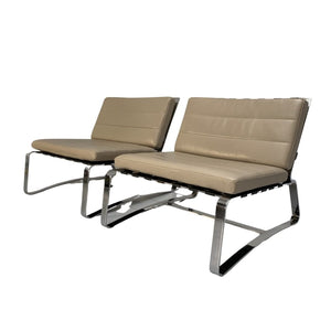 Pair of Minotti Delaunay Armchairs - In Pale - Brown Pelle Leather @ REHAUS