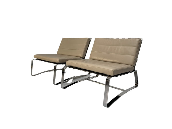 Pair of Minotti Delaunay Armchairs - In Pale - Brown Pelle Leather @ REHAUS