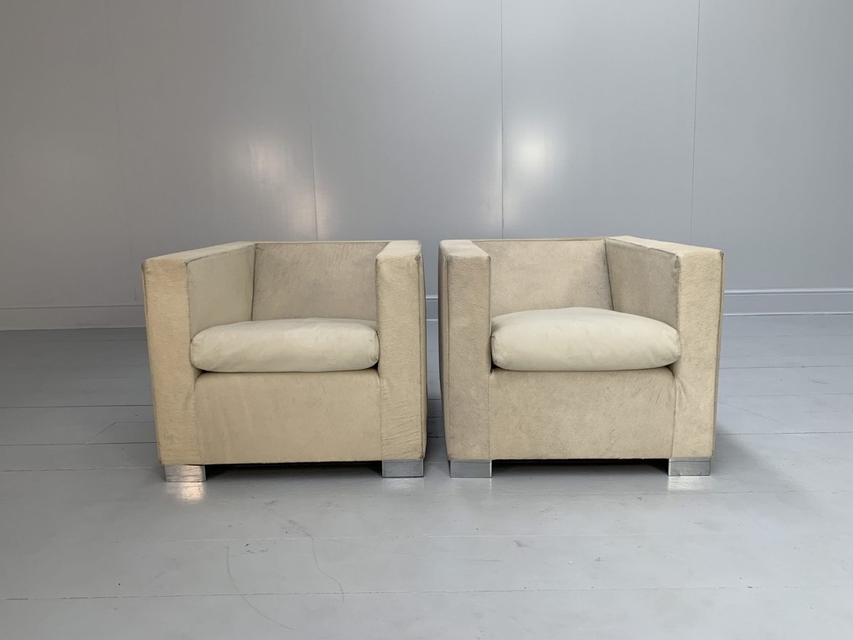 Pair of Minotti Suitcase Club Armchairs - In Pony Skin & Pelle Leather @ REHAUS