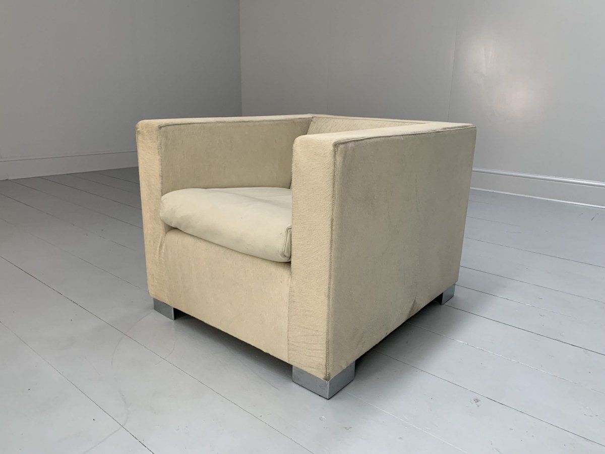 Pair of Minotti Suitcase Club Armchairs - In Pony Skin & Pelle Leather @ REHAUS