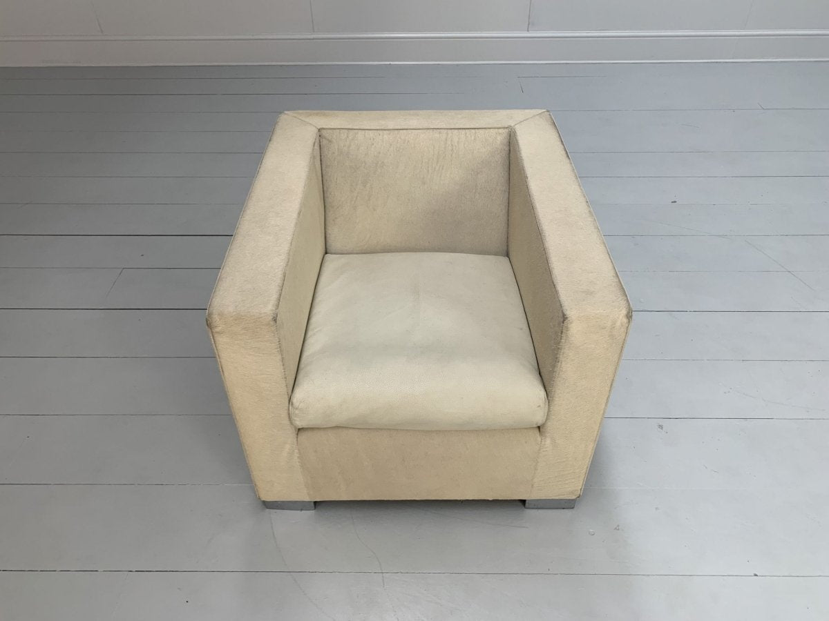 Pair of Minotti Suitcase Club Armchairs - In Pony Skin & Pelle Leather @ REHAUS