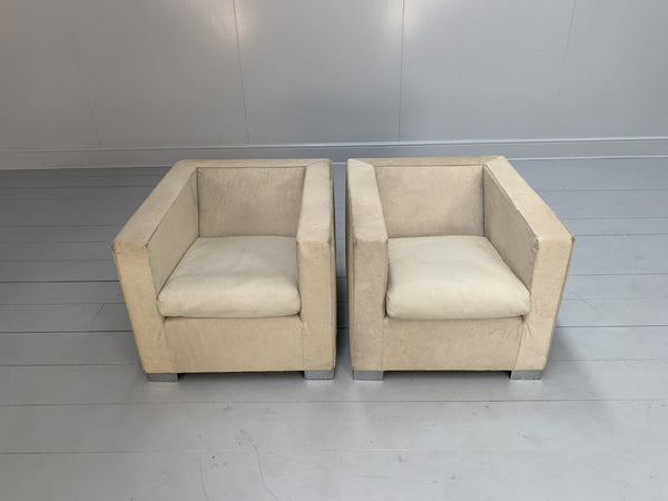 Pair of Minotti Suitcase Club Armchairs - In Pony Skin & Pelle Leather @ REHAUS