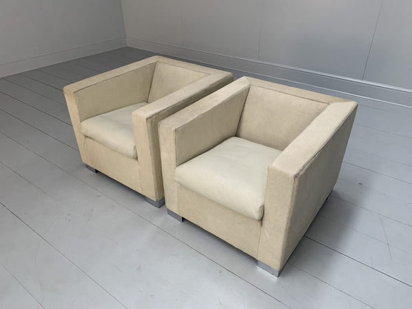 Pair of Minotti Suitcase Club Armchairs - In Pony Skin & Pelle Leather @ REHAUS