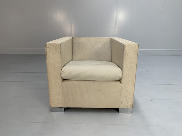 Pair of Minotti Suitcase Club Armchairs - In Pony Skin & Pelle Leather @ REHAUS