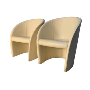 Pair of Poltrona Frau Intervista Armchairs - In Nest Ivory Leather @ REHAUS