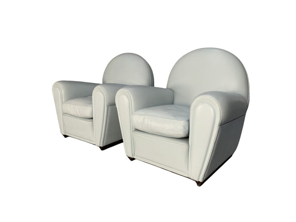 Pair of Poltrona Frau Vanity Fair Armchairs - In Pelle Frau Pale Blue Leather