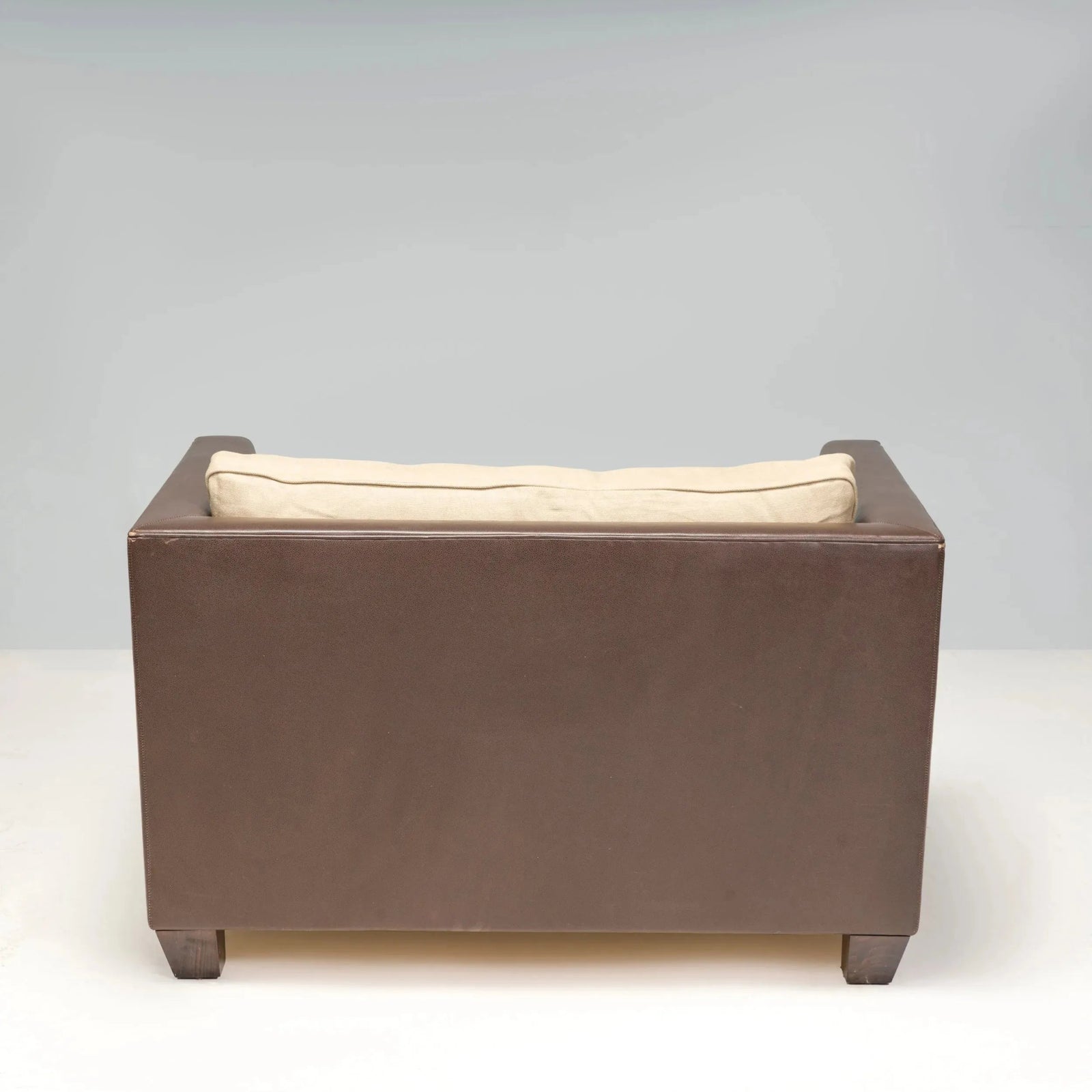 Philippe Hurel Brown Leather & Fabric Loveseat Sofa - REHAUS - Philippe Hurel