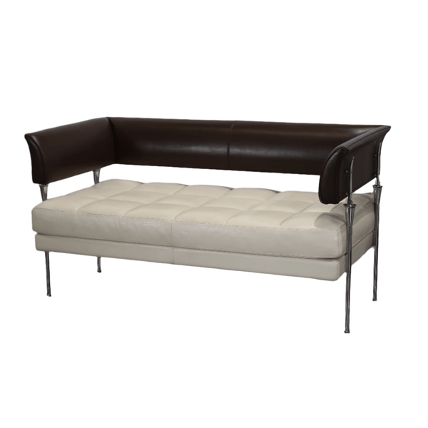 Poltrona Frau Hydra Castor Leather Sofa by Luca Scacchetti - Cream Cushion and Brown Frame
