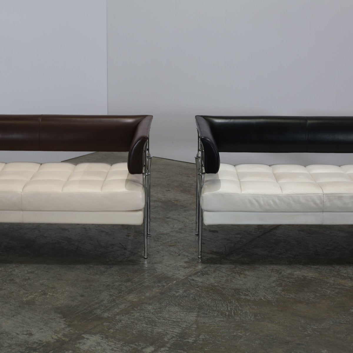 Poltrana Frau Hydra Castor Leather Sofa by Luca Scacchetti - Cream Cushion and Brown Frame @ REHAUS