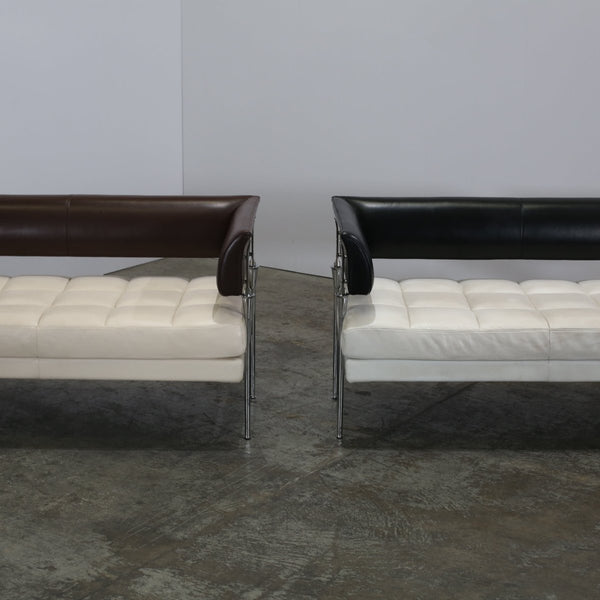 Poltrana Frau Hydra Castor Leather Sofa by Luca Scacchetti - Cream Cushion and Brown Frame @ REHAUS