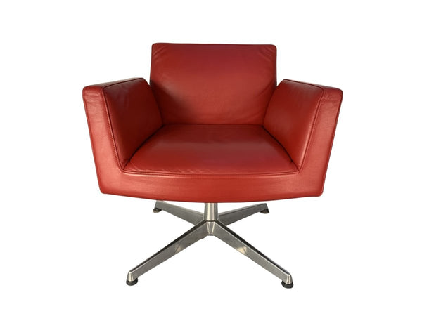 Poltrona Frau Chancellor Swivel Armchair - In Red Pelle Frau SC Leather