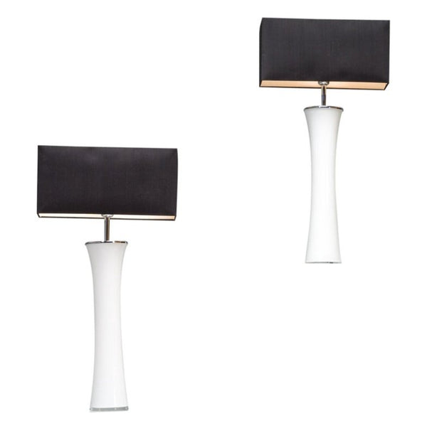Porta Romana White Glass Table Lamps, Set of 2