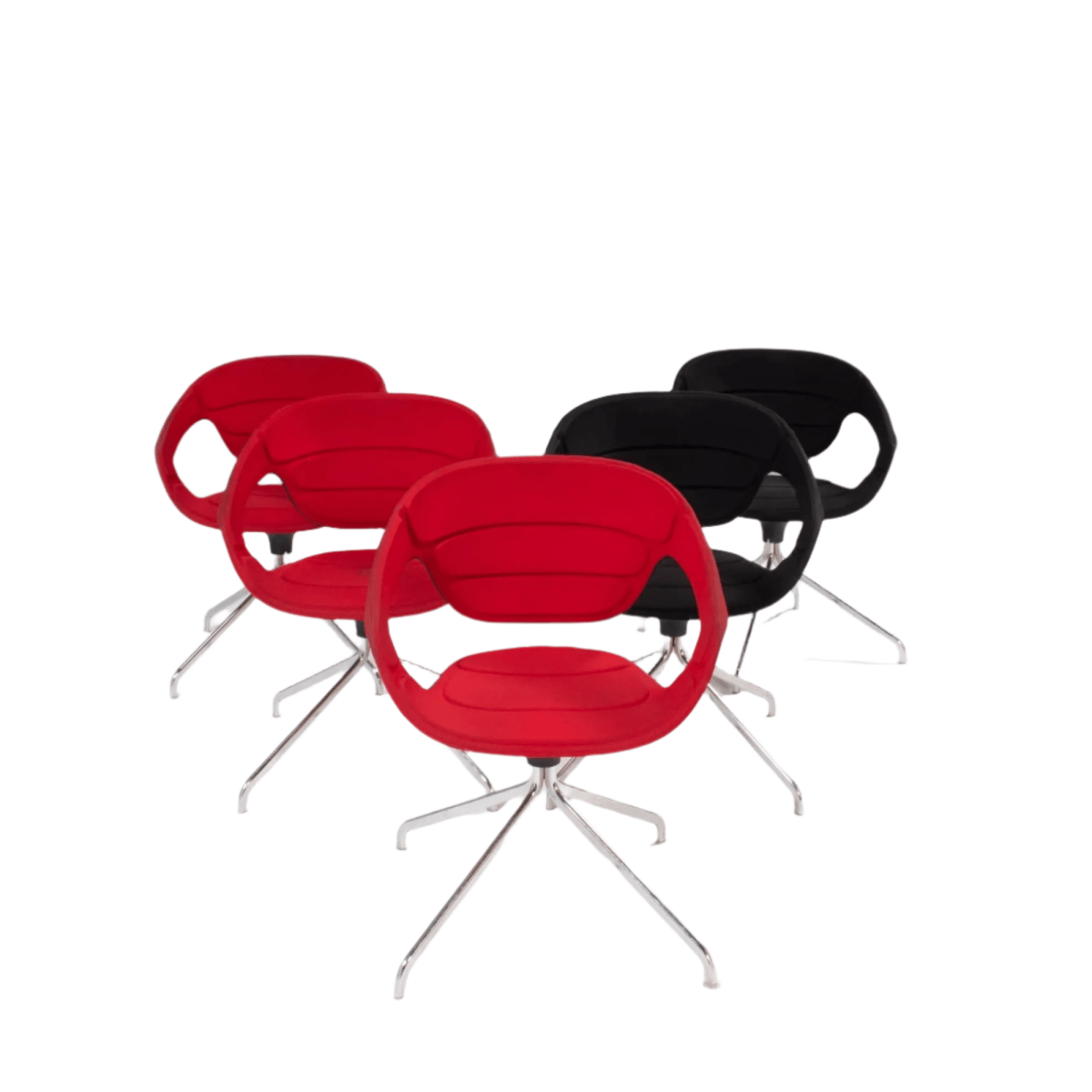 Red & Black Swivel Office Chairs, Set of Five @ REHAUS
